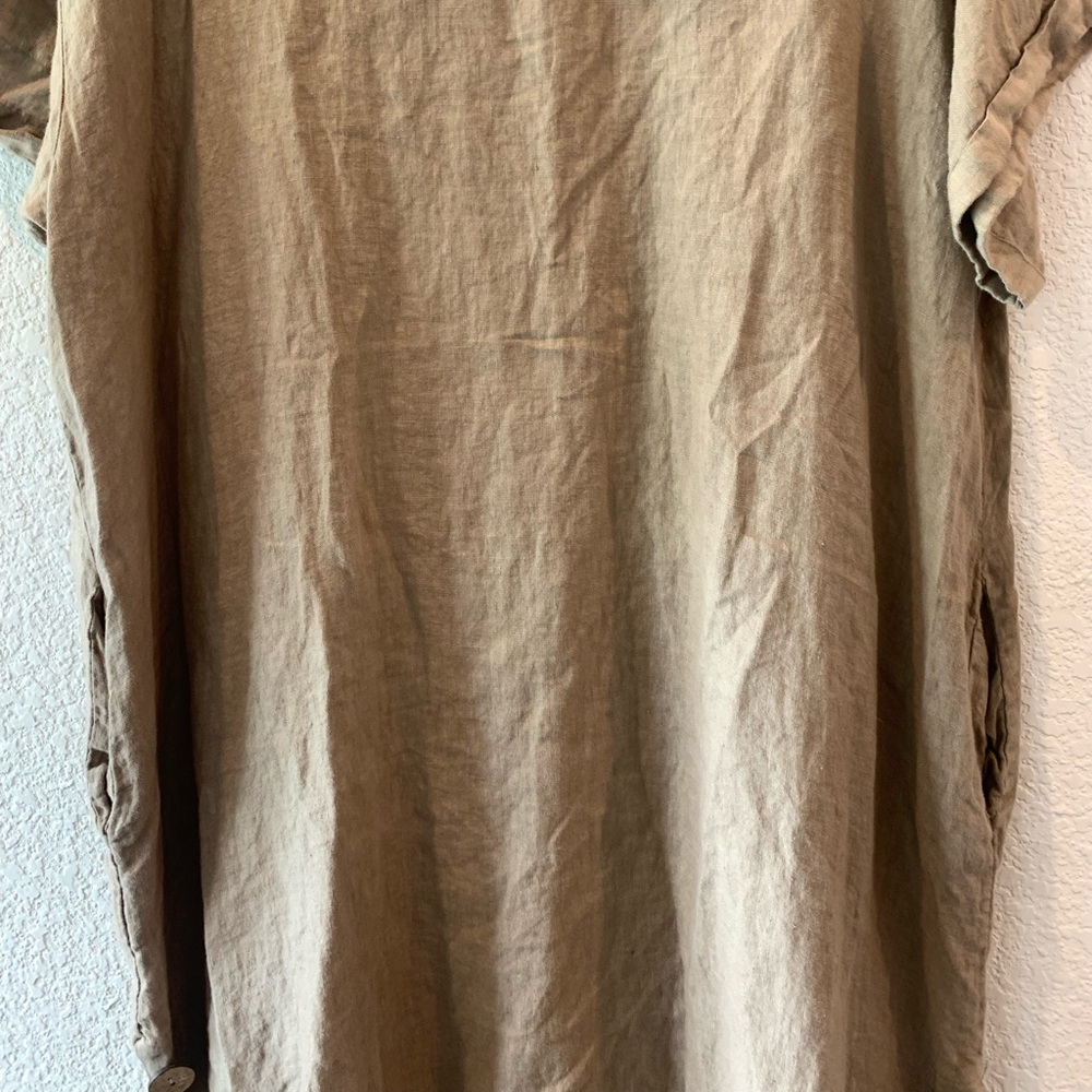Linen Brown Long Short Sleeve Top - Picture 2 of 7